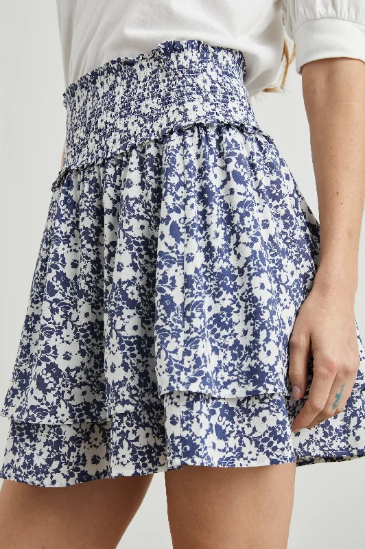 ADDISON SKIRT - NAVY WHITE TEXTURE FLORAL