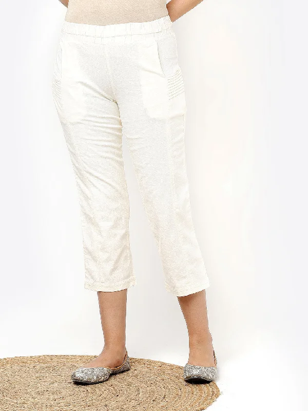 Ivory White Plain Regular Capri