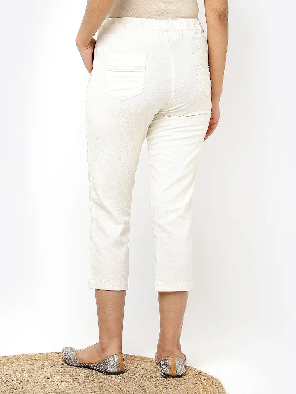 Ivory White Plain Regular Capri