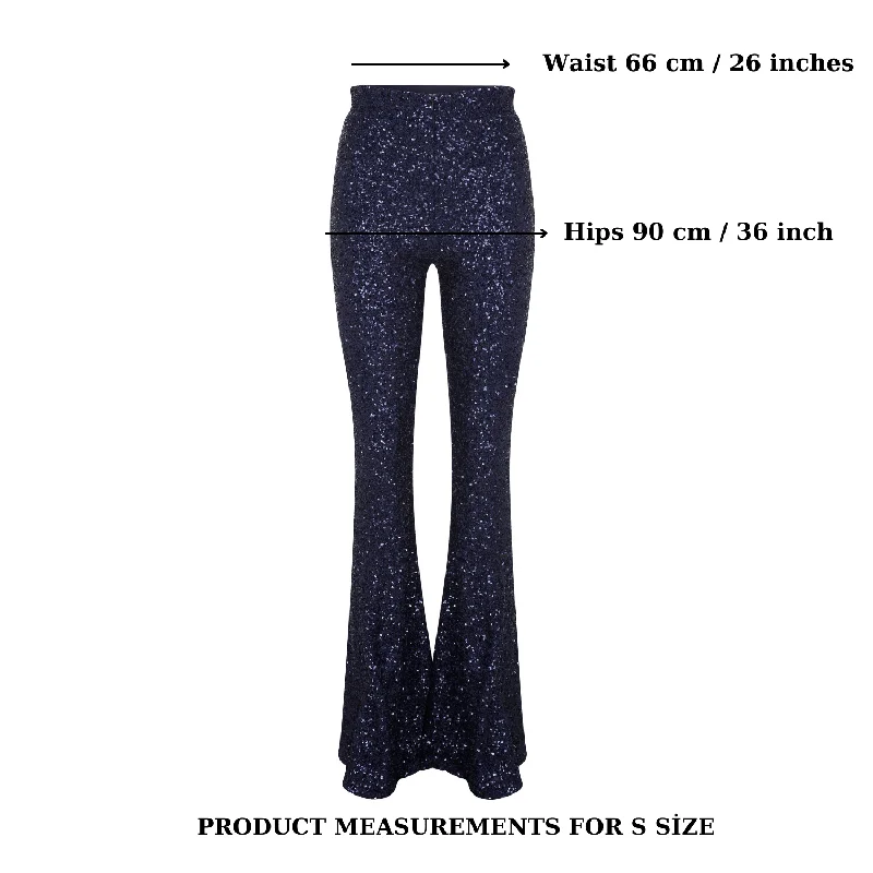 Maisy Sequin Flared Trousers in Midnight Blue