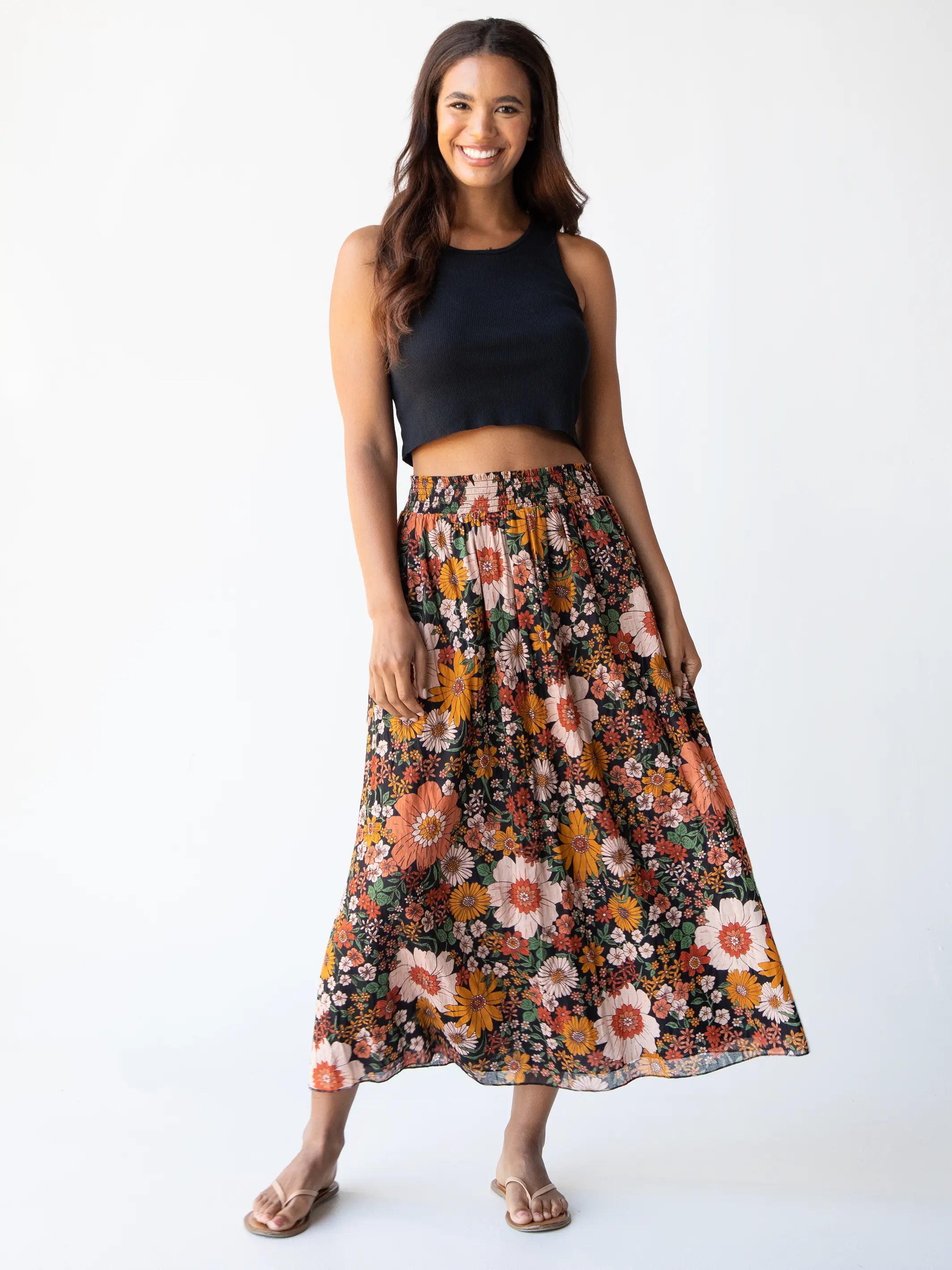 Maylin Midi Skirt - Orange Floral