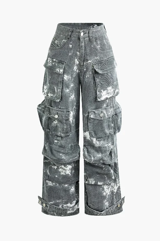 Tie Dye Multi-Pocket Wide Leg Cargo Pants