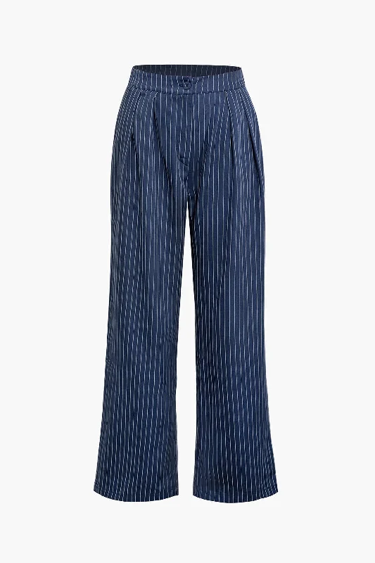 Basic Stripe Print High-Waisted Trousers