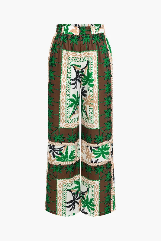 Tropical Print Artistic Wide Leg Trousers