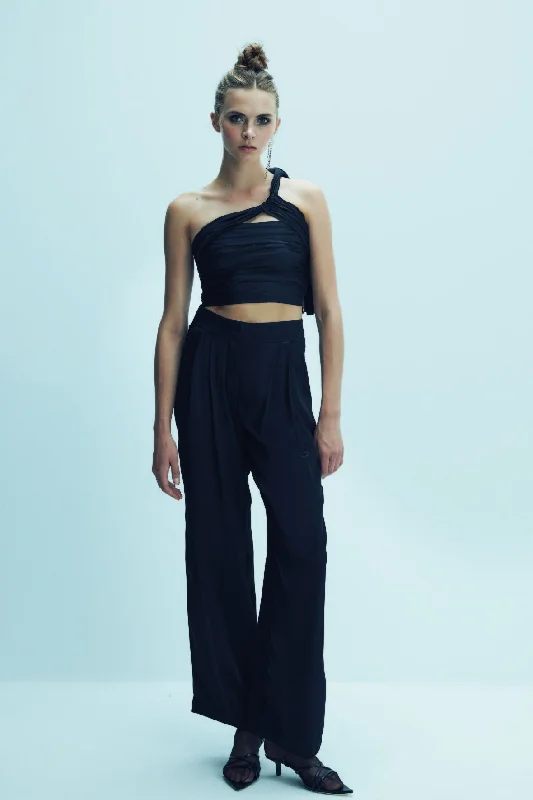 Tina Satin Trousers in Black