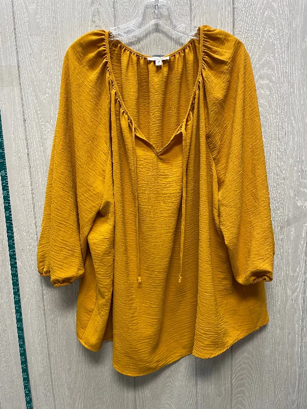 Blouse 3/4 Sleeve By Clothes Mentor In Yellow, Size: 3x