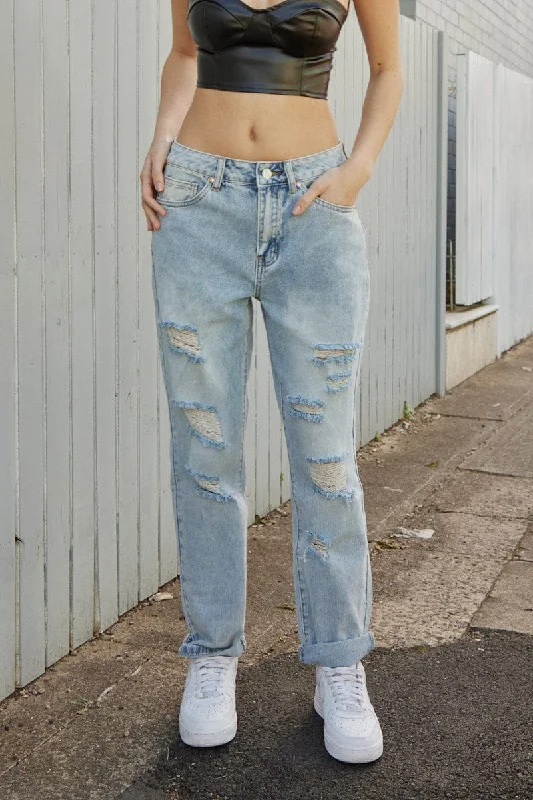 Blue Boyfriend Jeans Mid Rise